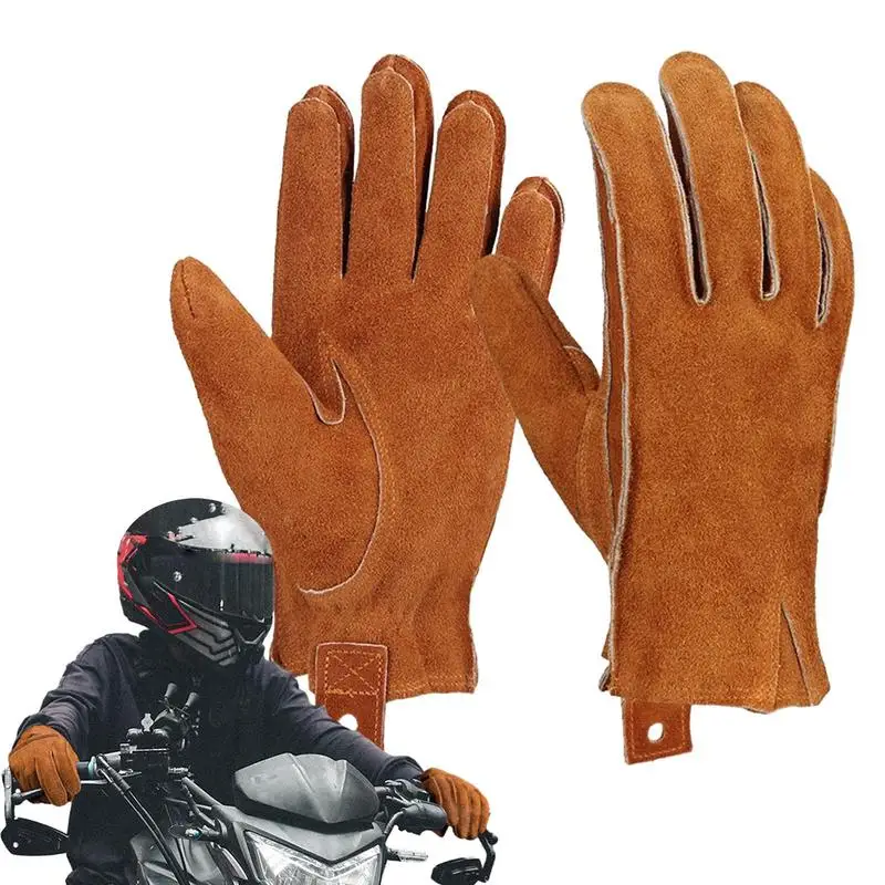 

Leather Riding Gloves Motorcycle Mens Cowhide Touchscreen Full Finger Breathable Riding Gloves Short Cuff Lightweight Motorbike