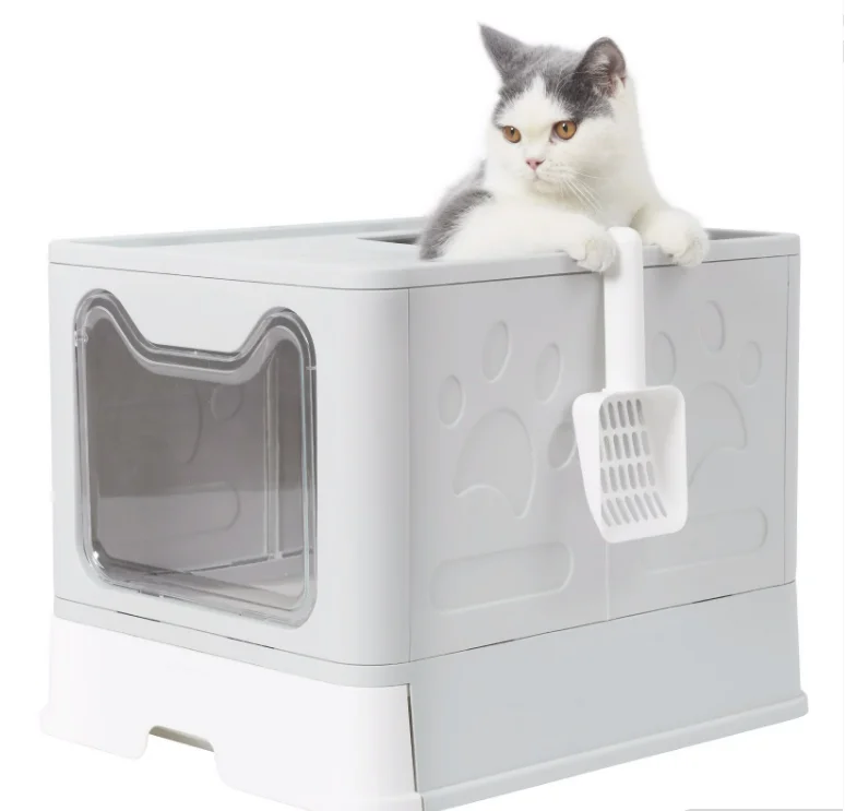 Front Entry Top Exit Cat Litter Box with Lid Foldable Large Kitty Litter Boxes Cats Toilet Including Plastic Scoop