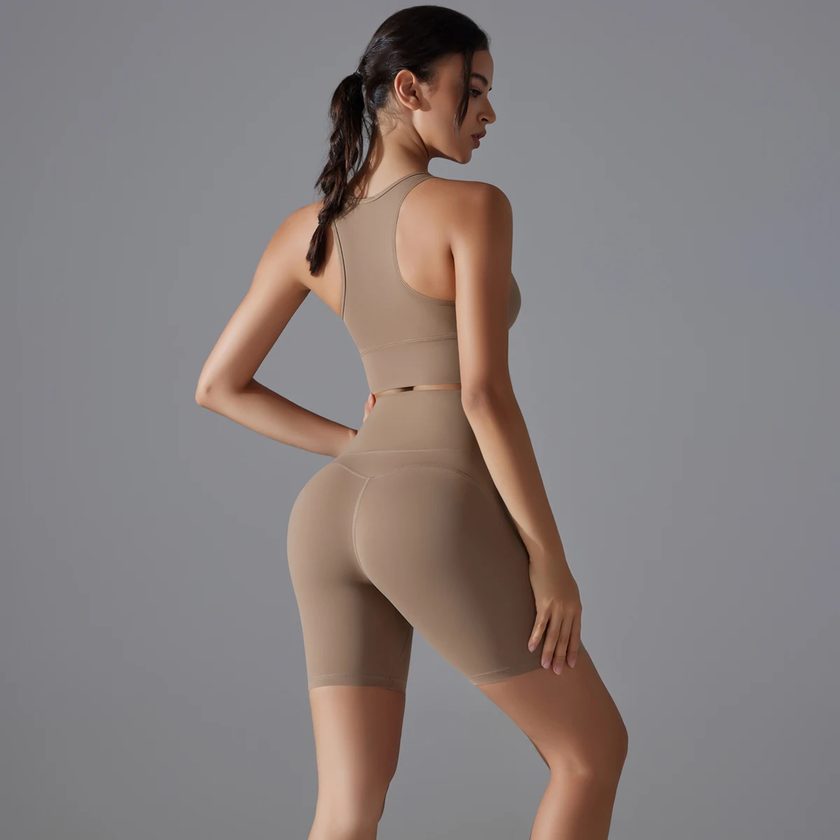 Yoga Suit Sports Set Gym Sports Crop Tops Solid Color Nylon Yoga Bra  Running Cycling Sports Gym Workout Yoga Shorts