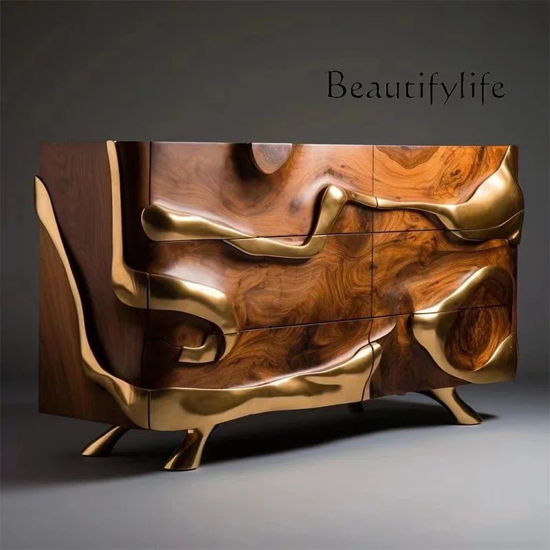 

living room furniture sets Designer Creative Entrance Cabinet Solid Wood Retro Bucket Cabinet Walnut High-end Storage Decorative