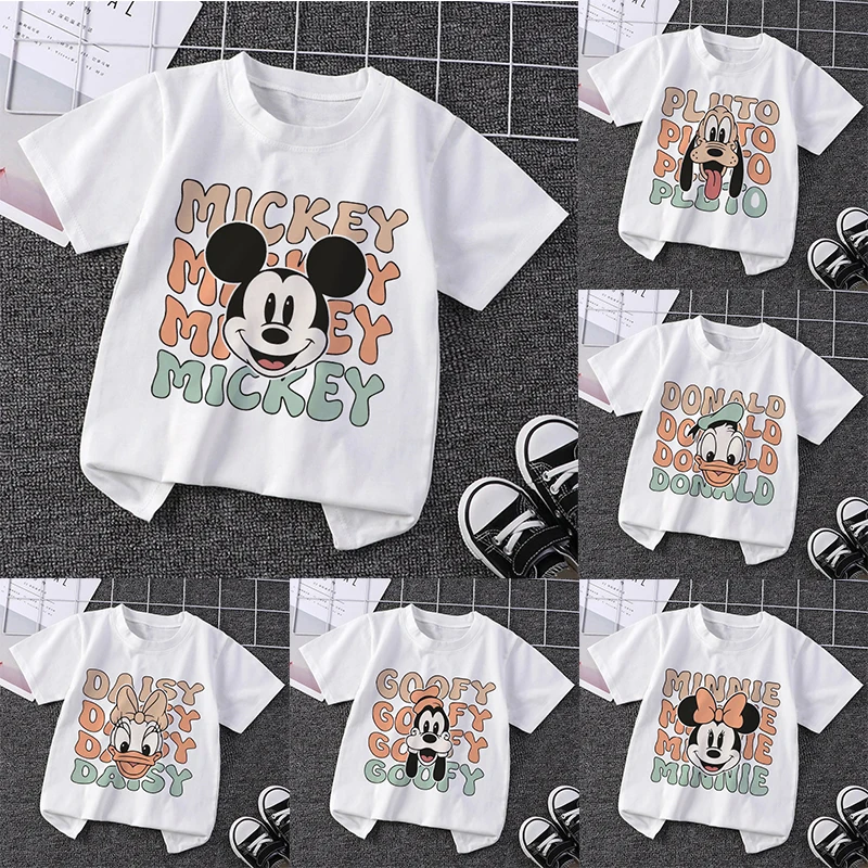 Disney Mickey Mouse Children Tops Kawaii Cartoon Printed Baby Cotton T-shirts Boys Girls Casual Short Sleeves 2024 Kids Clothes