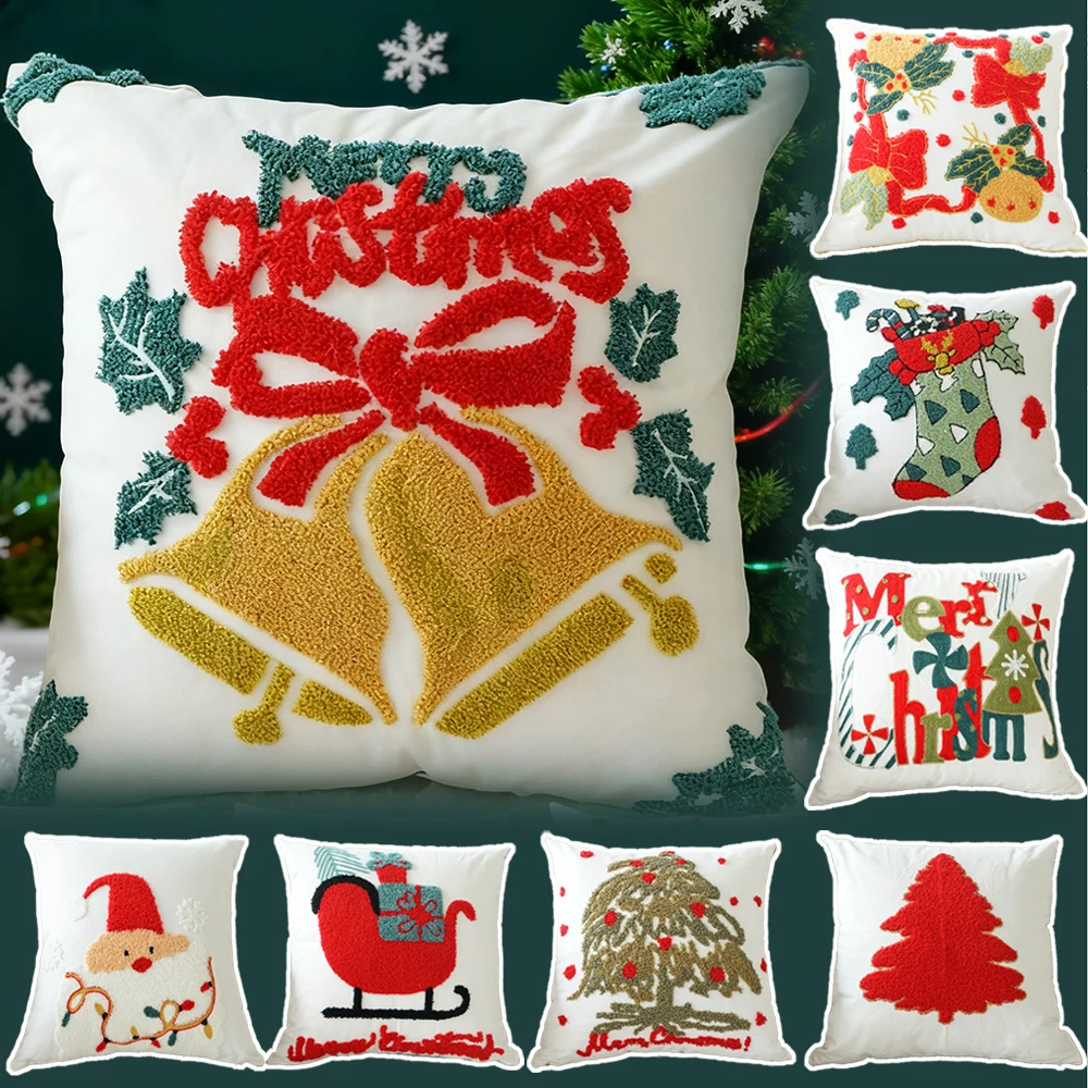 

2026 NEW Christmas Cushion Cover Pillow Case Decorative Santa Claus Pattern Cushion Cover 45x45cm navidad 쿠션 커버 funda cojines de