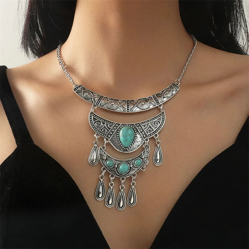 Bohemian Vintage Maxi Choker Necklace For Women Big Statement Ethnic Gypsy Collar Necklace Tassel Geometric Collier Jewelry