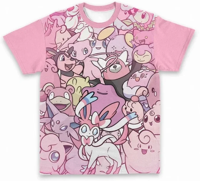 Sommer Neuheit: Pocket Monsters T-Shirt mit Mehrfachmustern, 3D-Volldruck, Farbblockierung, Lässig-Sportlich, Vielseitig, Atmungsaktiv, Kurzarm – Detail 4