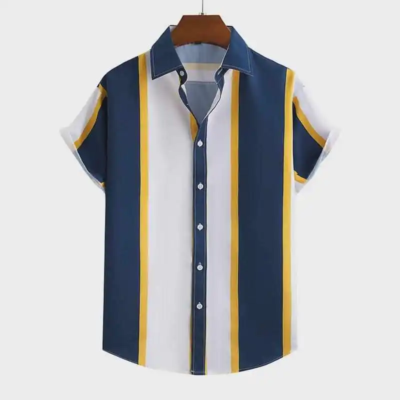 

Color Blo Lapel ort Sve Men's irt Single Button Flip Collar Youth Faion Polyester Cotton Blend Summer Thin irt