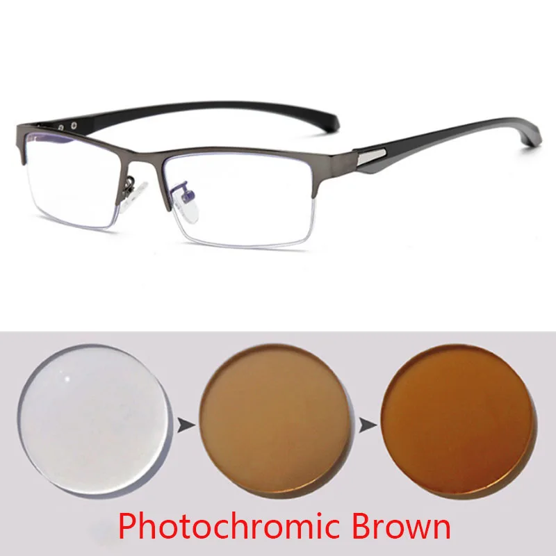 Occhiali da vista quadrati per miopia fotocromatica da uomo camaleonte o occhiali da sole da donna con montatura in mezzo metallo-0.5 -0.75 -1.0 -2