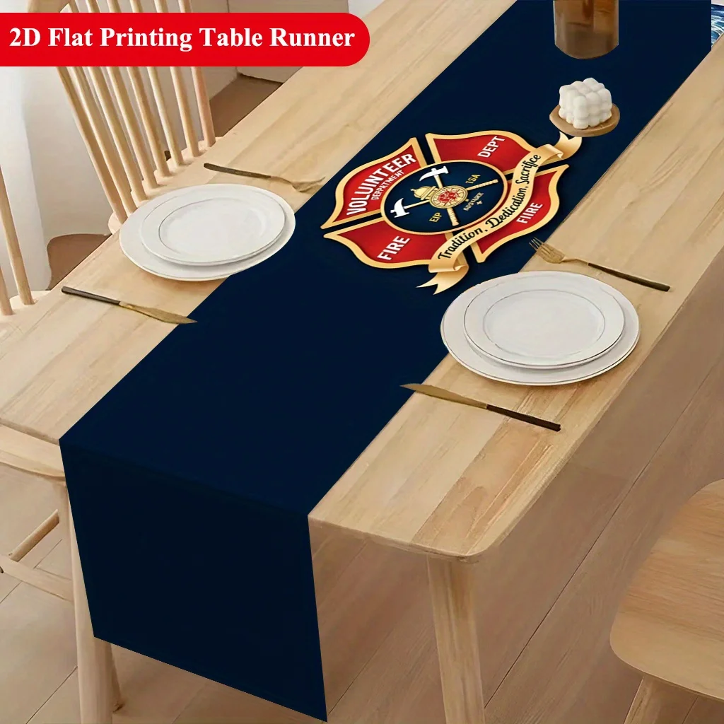 2D‑Printed Fire Department Badge Table Runner, Table Decor for Dining Table, Coffee‑Table, Family Gatherings