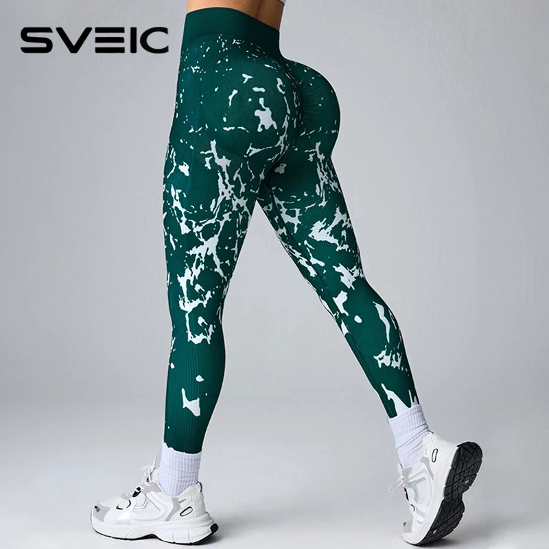 

SVEIC Yoga Pants Seamless Tie Dye Leggings Fitness High Waist Workout Sports Leggings Push Up Running Training Gym Woman Clothes