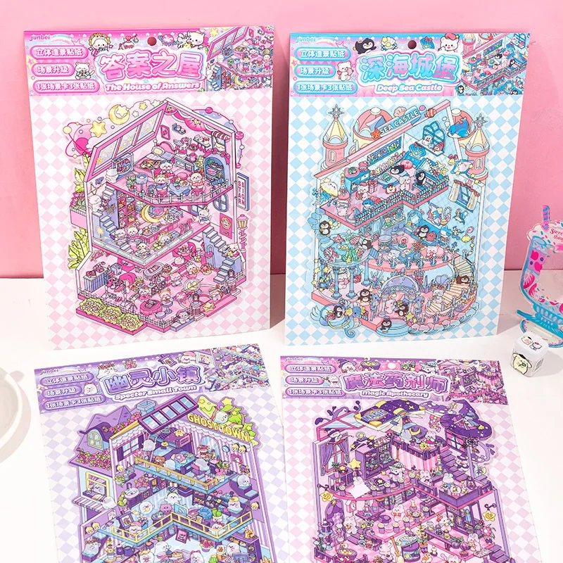 Plus Size 2.5D Cartoon Castle Town Landscape Sticker Scene DIY Game Sticker Festival Birthday Gift For 