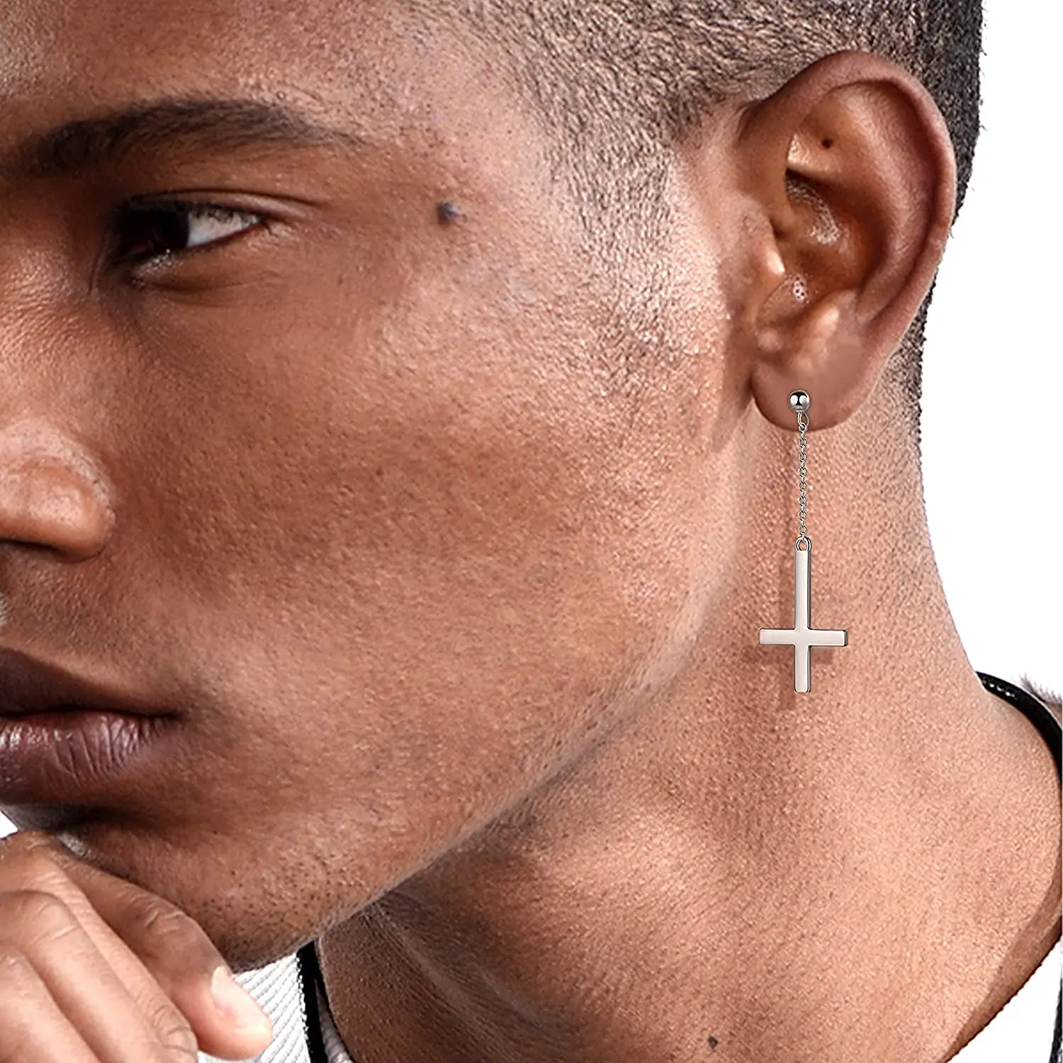 Mens Cross Stud Earrings Religious Christian Cross Dangle Earrings Boys Hip Hop Stainless Steel Asymmetry Cross Earrings Jewelry