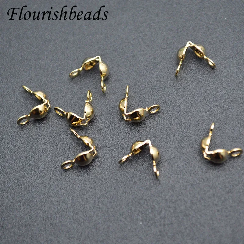 Wholesale 300pcs 4mm Brass Gold Plated Connector Clasp Crimp End Beads DIY Bracelet Necklace Accessories for Jewelry Making