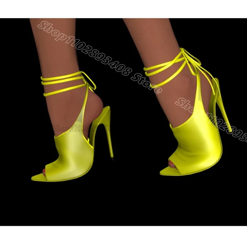 

Yellow Ankle Strap Peep Toe Sandals Solid Stiletto British Style for Women Casual Party Summer Sandals 2025 Zapatos Para Mujere