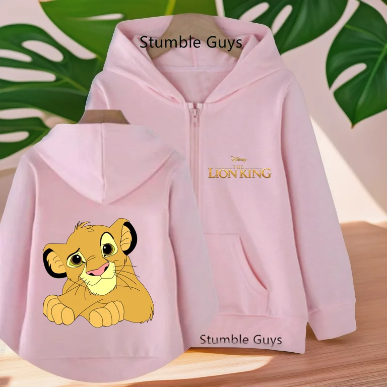 

Children's New Anime Lion King Simba Zipper style Pink Long Sleeve Hoodies Tops leisure Sweatshirt Girls Age 3-12 Holiday gifts