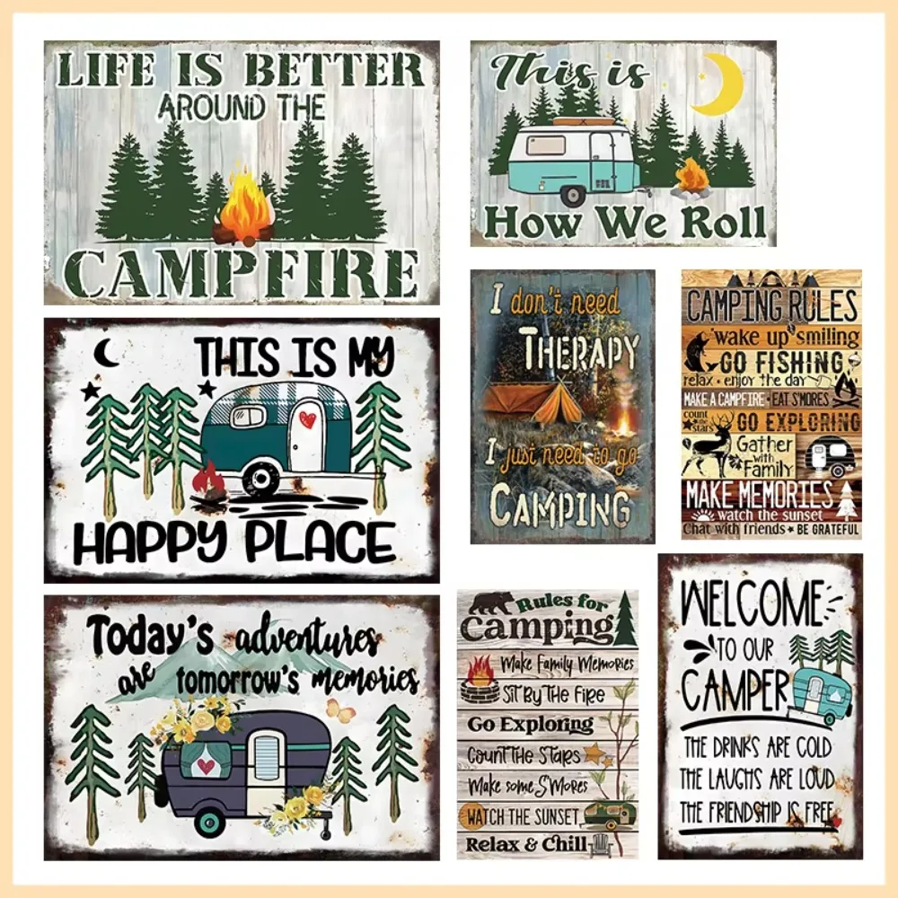 Vintage Metal Wall Art, Camping Quote 