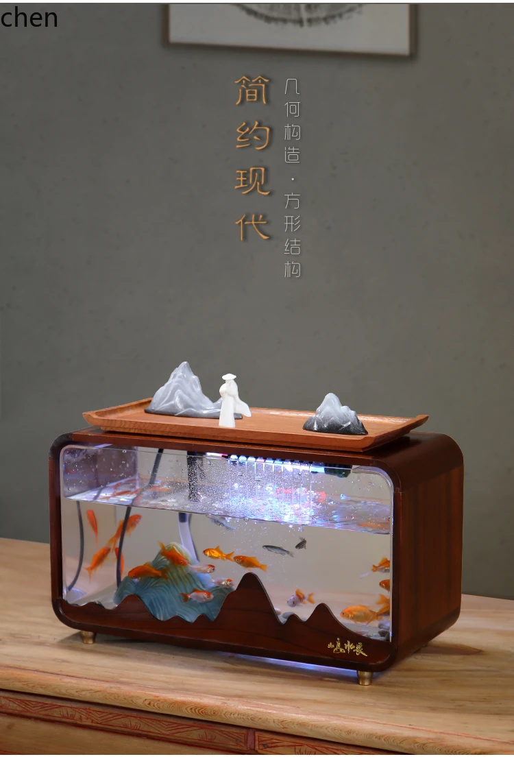 ZML desktop fish tank flowing water ornament living room modern circulating water fish farming office making money rockery