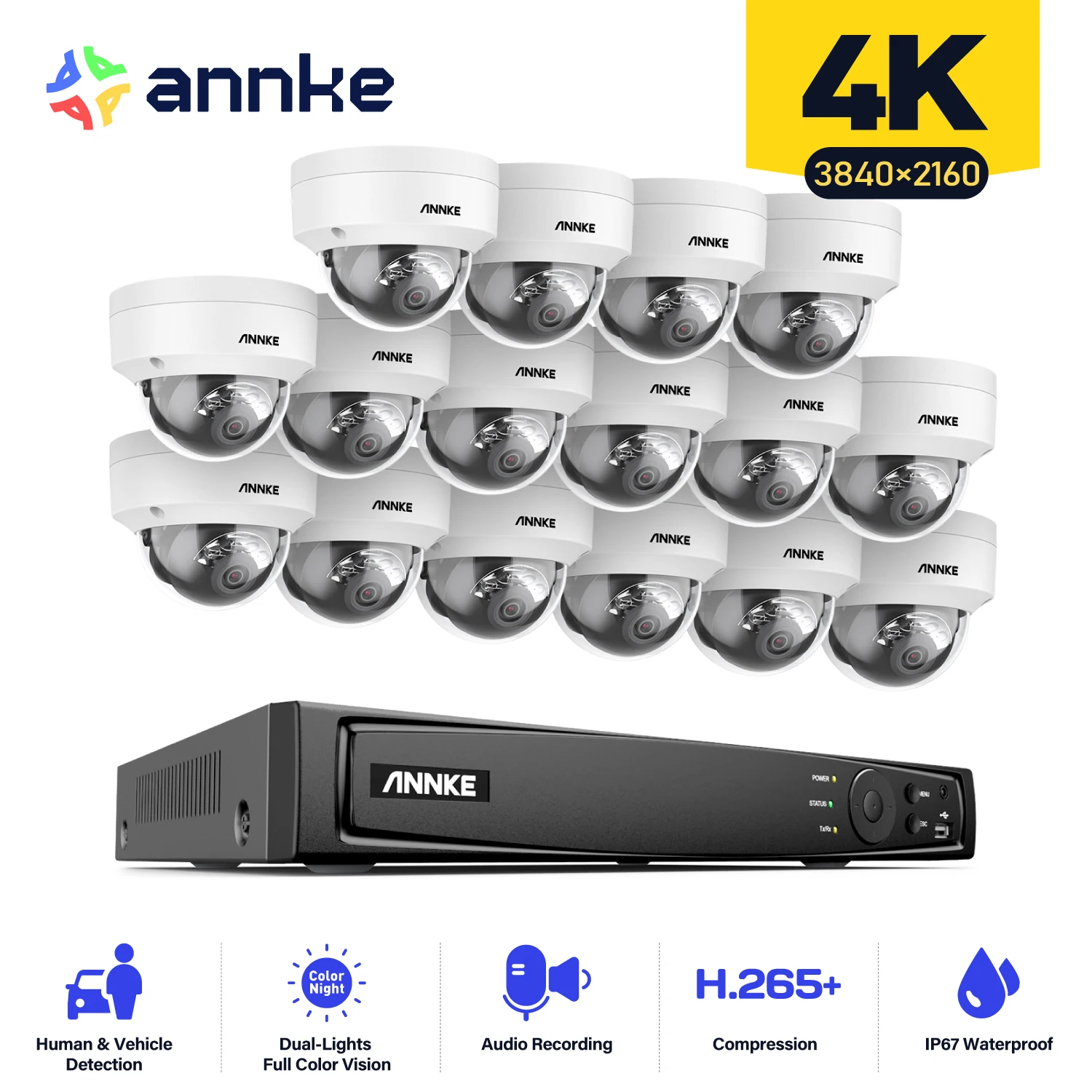 ANNKE 16CH Security Camera System Smart Dual Light Motion Detection IP67 Night Vision Remote Monitor CCTV Video Surveillance Kit