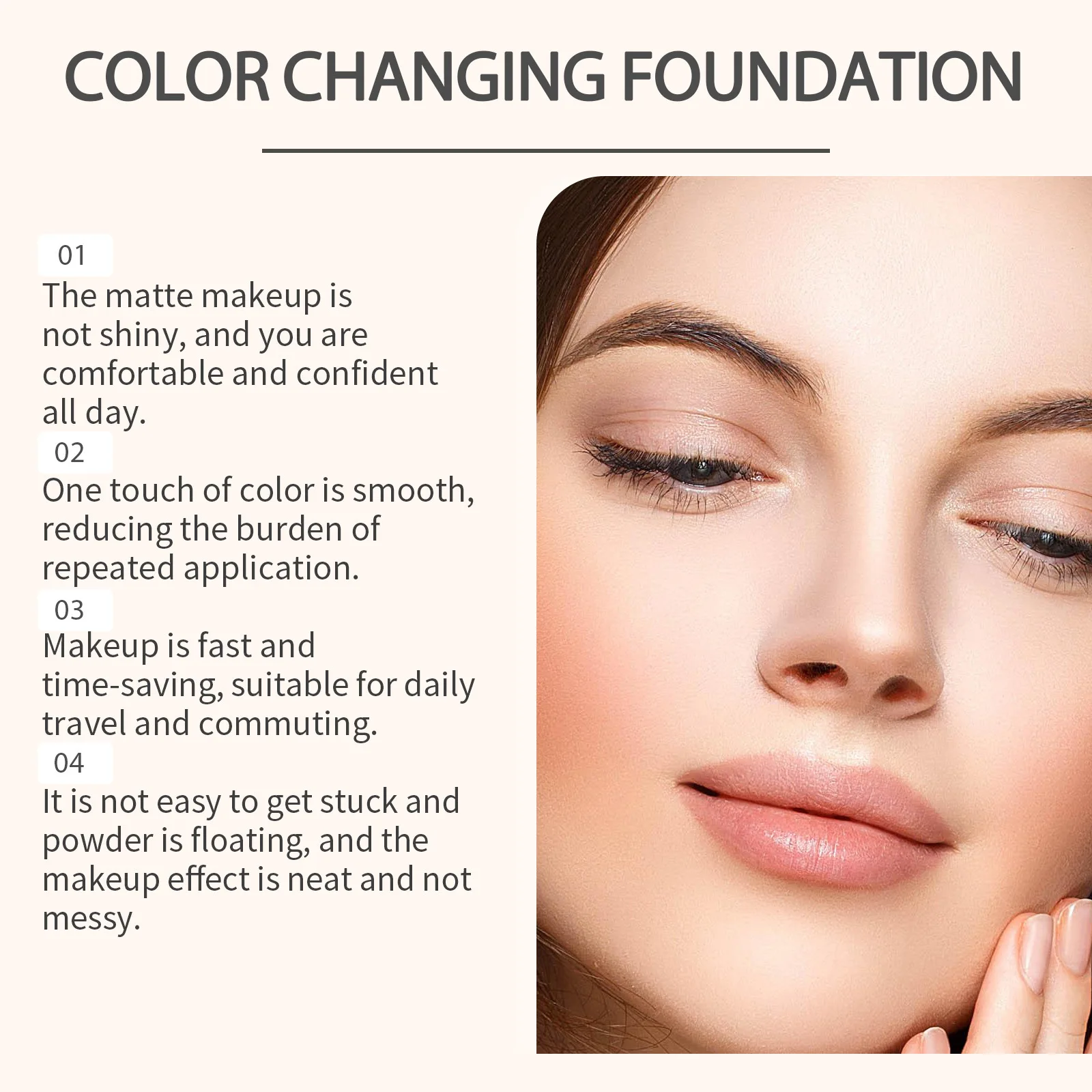 

Color Changing Foundation Liquid Match Skin Tone Smooth Fine Lines Cover Blemishes Lasting Waterproof Easy Blend Face Foundation