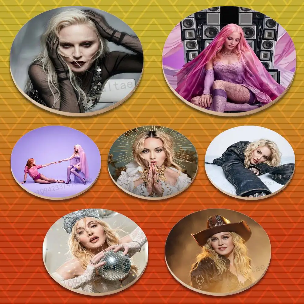 M-Madonna P-Popular S-Singer Round Wooden Coasters Non-Slip Suitable for Drinks Tea,Coffee Home Perfect Gift