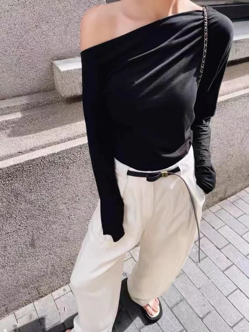 2022 Early Autumn New Minimalist Design  Linen Belt High Waist Pleated Loose Wide Leg Trousers Women Pants