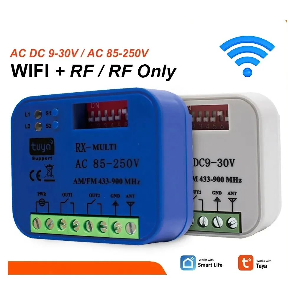 Universal RX Multi WIFI Garage Door Remote Control Receiver 2CH Controller Smart Switch 433 868 MHz Tuya Frequency 300-900MHz