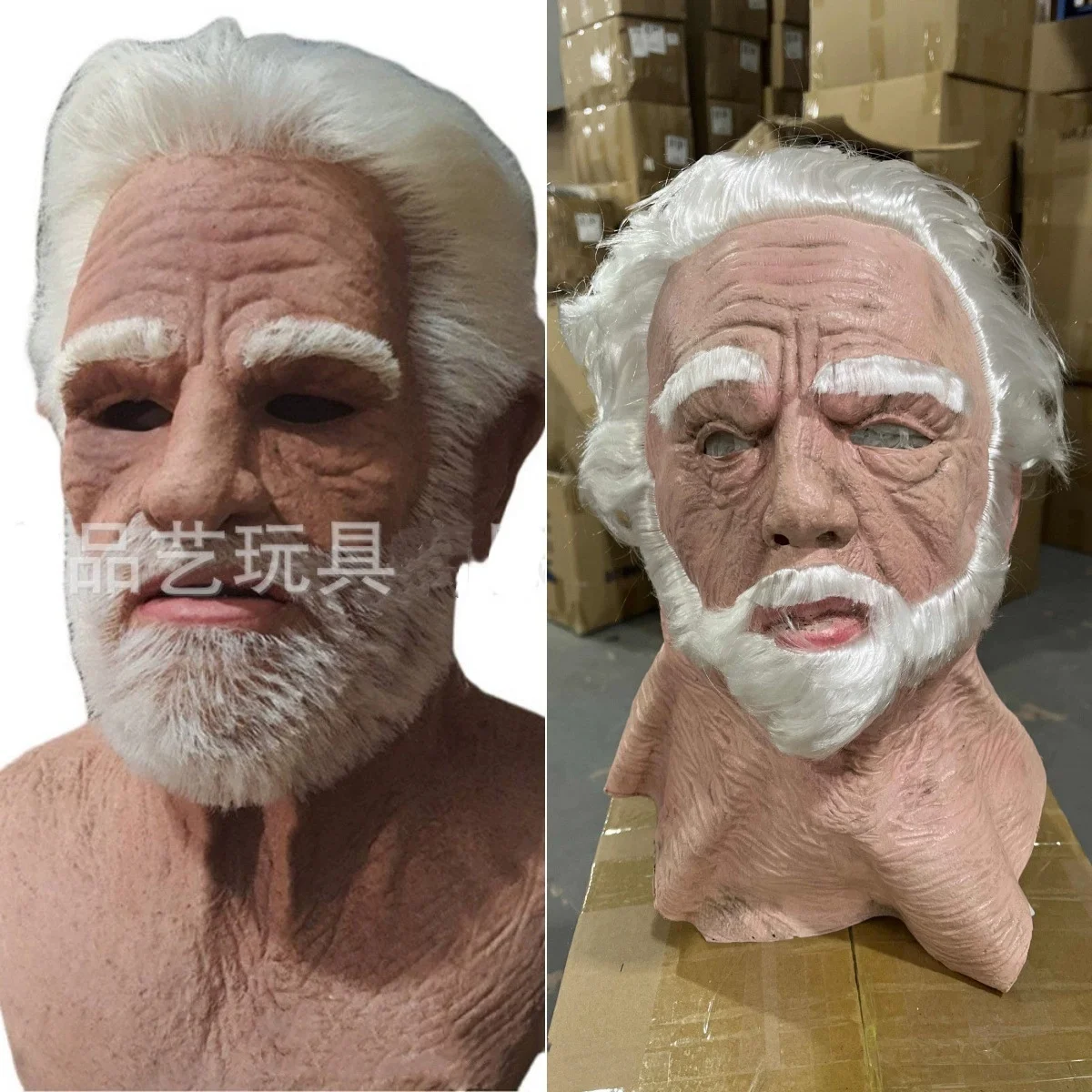 Mask 2025 Male Halloween Carnival Terror Full Head Face Realistic Silicone Grandpa Wrinkle Real Elderly Masks Party Cosplay view 3