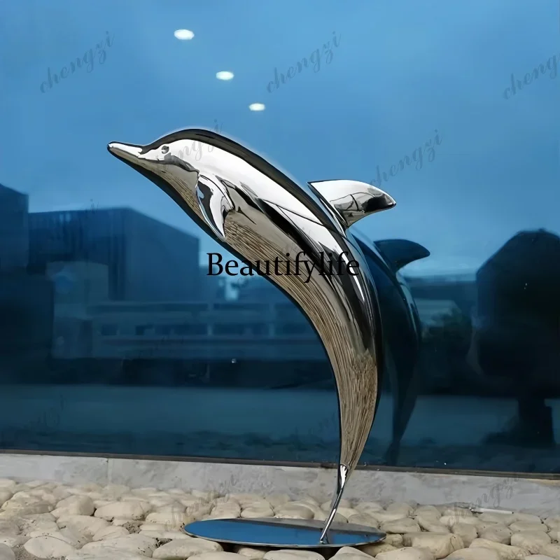 M138 TTT Stainless steel metal indoor dolphin decoration Living room/corridor/hotel/shop indoor sculpture dolphin artwork decora