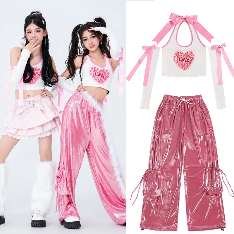 

2025 Girl's Hip Hop Dance Costume Girl's K-pop Jazz Dance Stage Outfit Fashion Show Stage Clothes Crop Tops Loose Pants XH3067