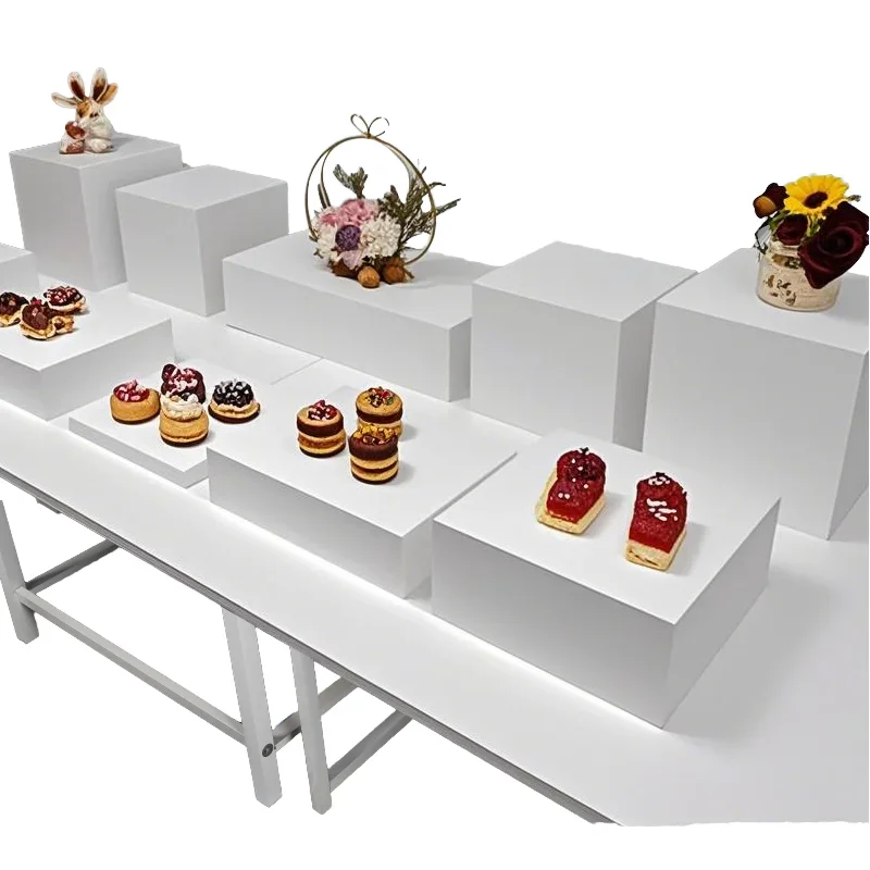 Modern White Acrylic Cube Buffet Set Eco-Friendly and Foldable Cake Display Stand for Wedding Parties