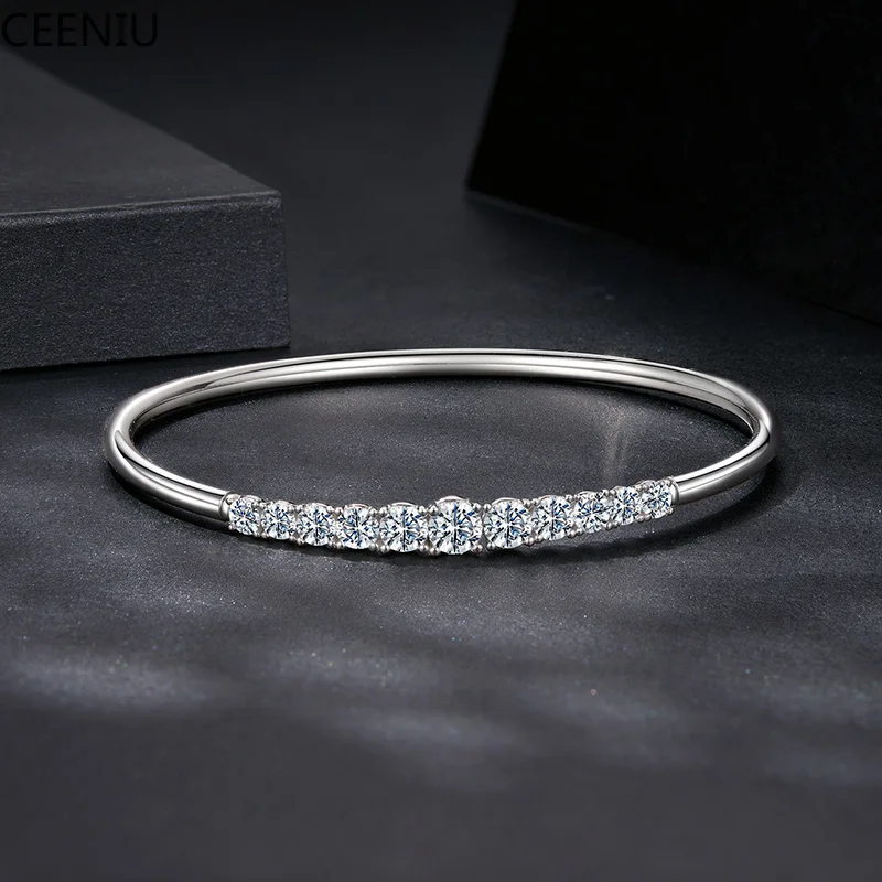 Bamoer U Open Moissanite Bracelet 925 Sterling Silver Openable Cuff Bracelet Design Certified Bracelet Women Fine Jewelry