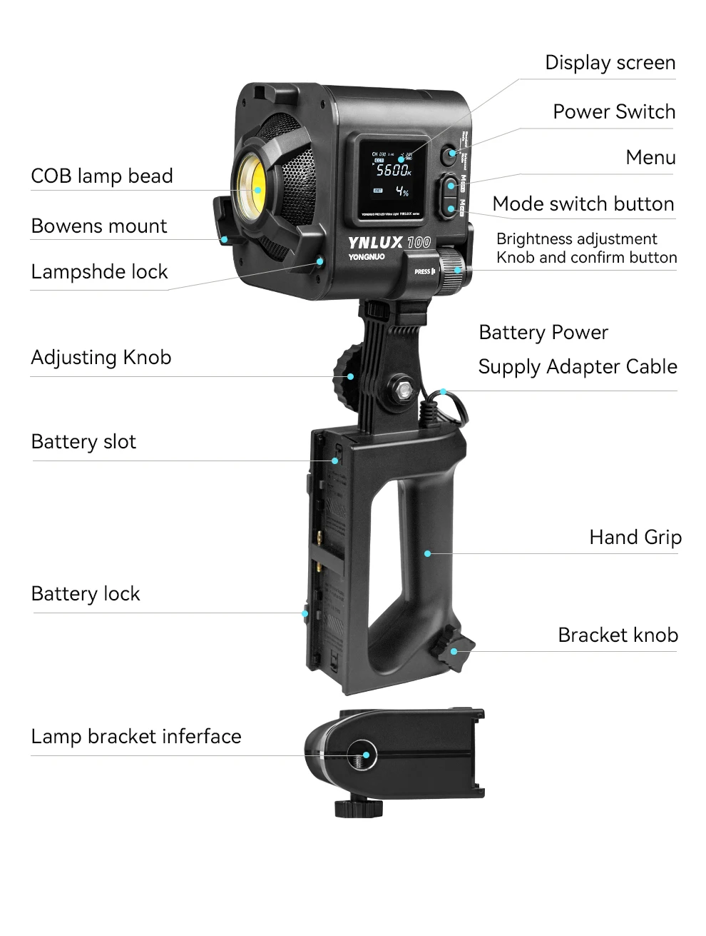 Yongnuo YNLUX100 100W 3200K-5600K Bowens Mount Handheld Outdoor LED Light