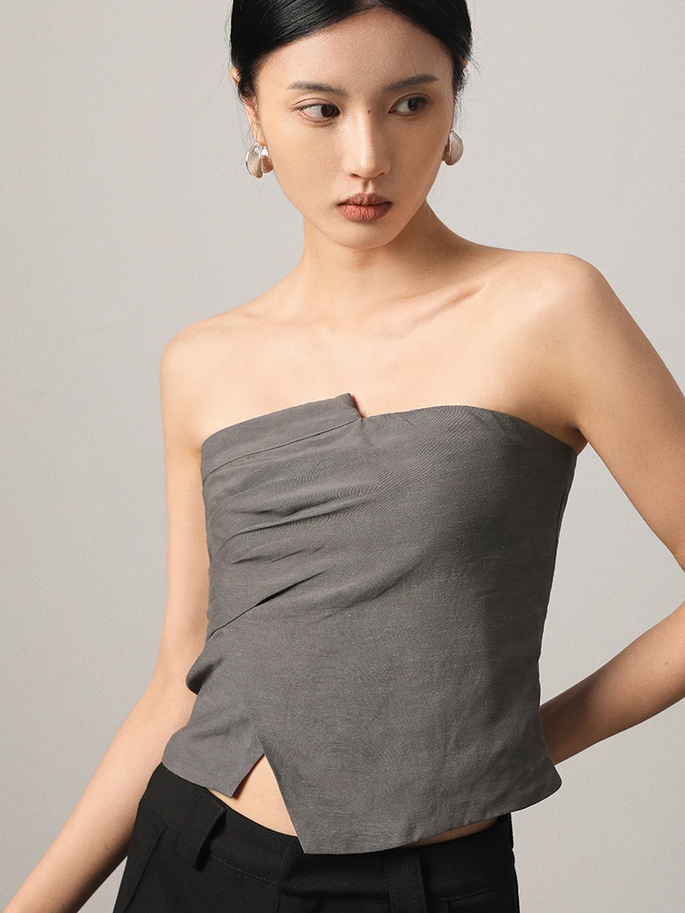 

Vimore Irregular Faion Design Elastic Slim Fit Pleated Tube Top Women's Sexy Asymmetrical Sle ort Length Summer irt