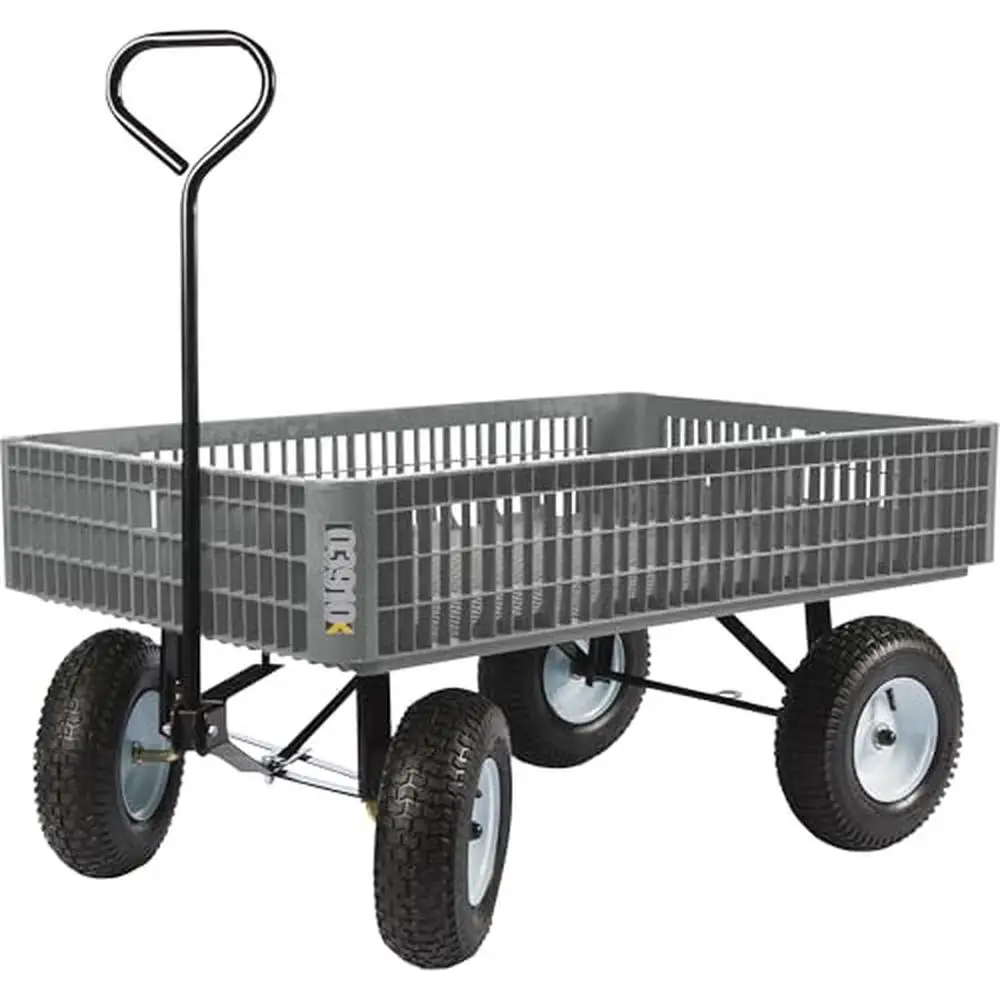 Garden Wagon with 800lb Capacity 46x30in Deck Size Wide Track Rounded Corners Polyethylene/Steel Material Wheels 1 Shelf Outdoor