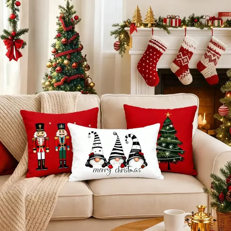 Cross-border Christmas tree pillow cover linen printed waist pillow home bedroom decoration cushion cover