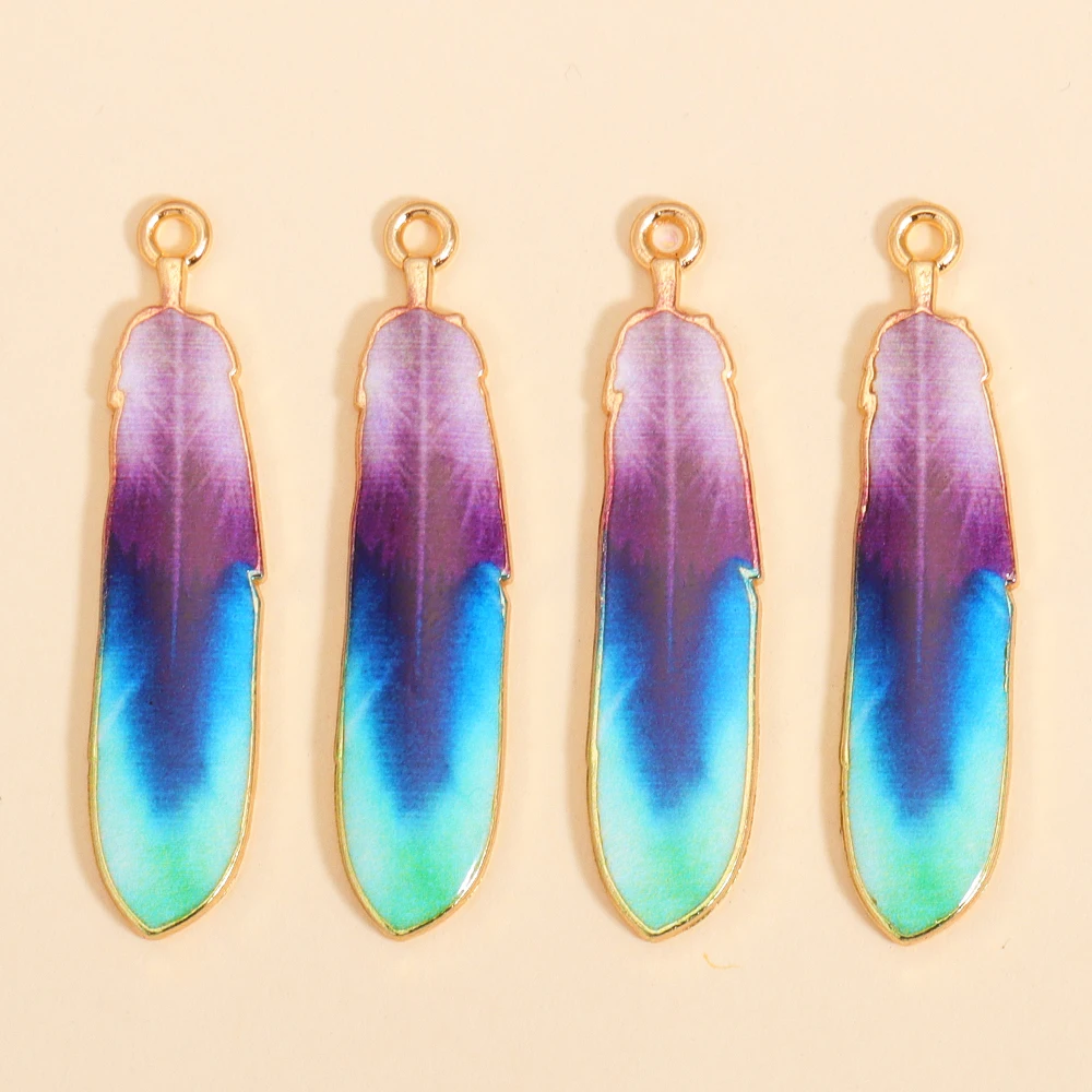 10Pcs New Enamel Alloy Charm Bohemian Ethnic Style Colorful Feather Pendant For DIY Jewelry Making Findings Crafting Accessory image 5