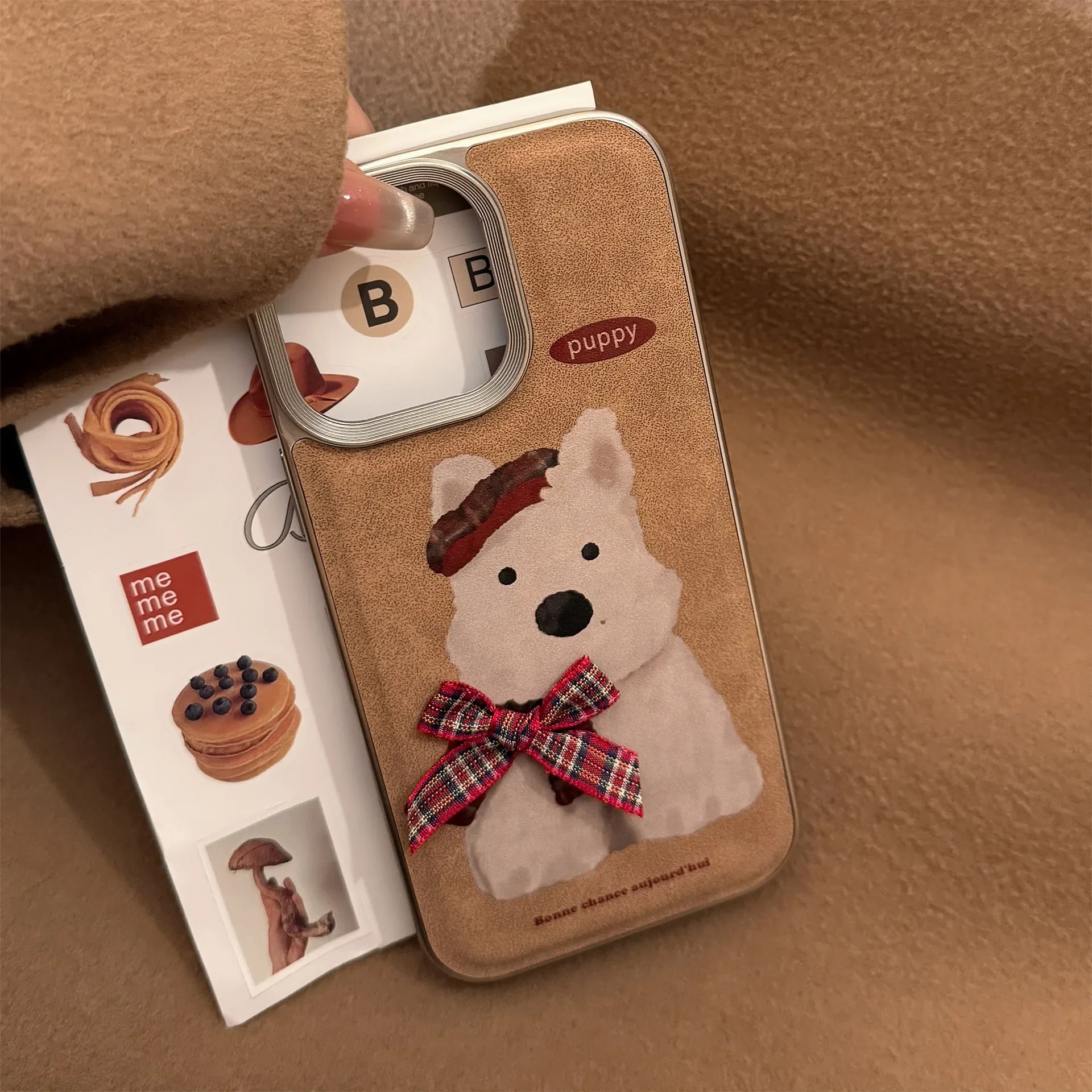 Puppy west highland white terrier grid bow Oil Painting Phone case For iPhone 16 15 14 13 12 11 Pro Max Case Cute Cartoon Cover