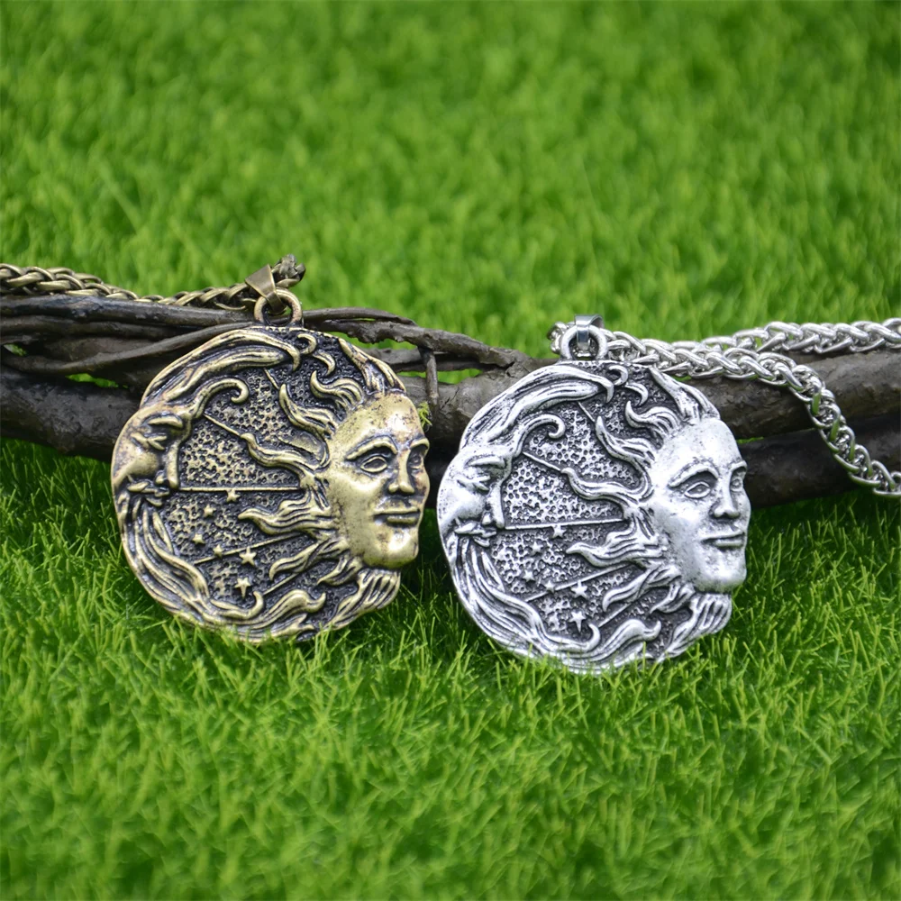 Nostalgia Sun Moon Star Amulet Solar Luna Wicca Pagan Spiritual Ancient Jewelry Male Necklace Ouija Pendant