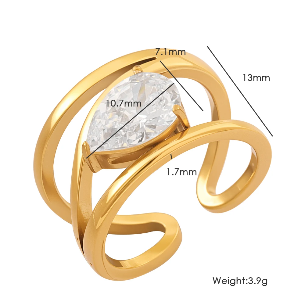 Minimalist Hypoallergenic Zircon Open Stainless Steel Hollow Ring Stackable Waterproof Popular Jewelry for Ladies