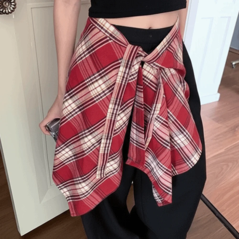 Versatile Irregular Plaid Skirt Underskirt Hip-hop A-line Shortskirt Lace Up Petticoat Waist Seal Skirt American Retro Style