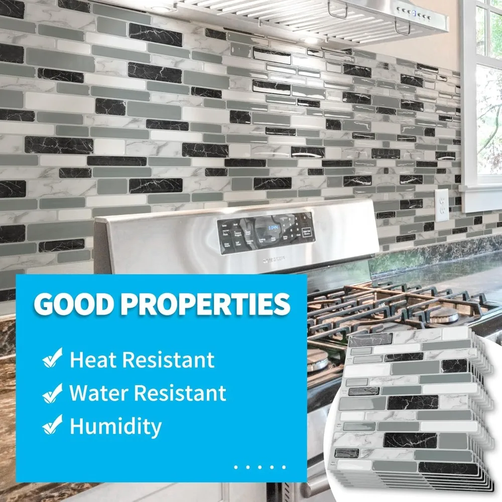 20枚入り剥がして貼るだけキッチンバックスプラッシュタイル、キッチンとバスルーム用の自己粘着壁タイル、12x12、マーブルグレー