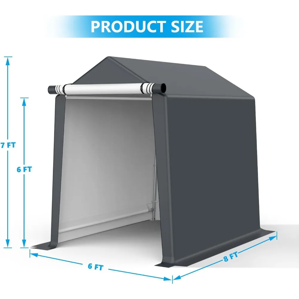 6x8FT Outdoor Storage Shelter Carport, Portable Shelter Heavy Duty Storage Shed Carport with Roll-up Zipper Door for Bike, Motor