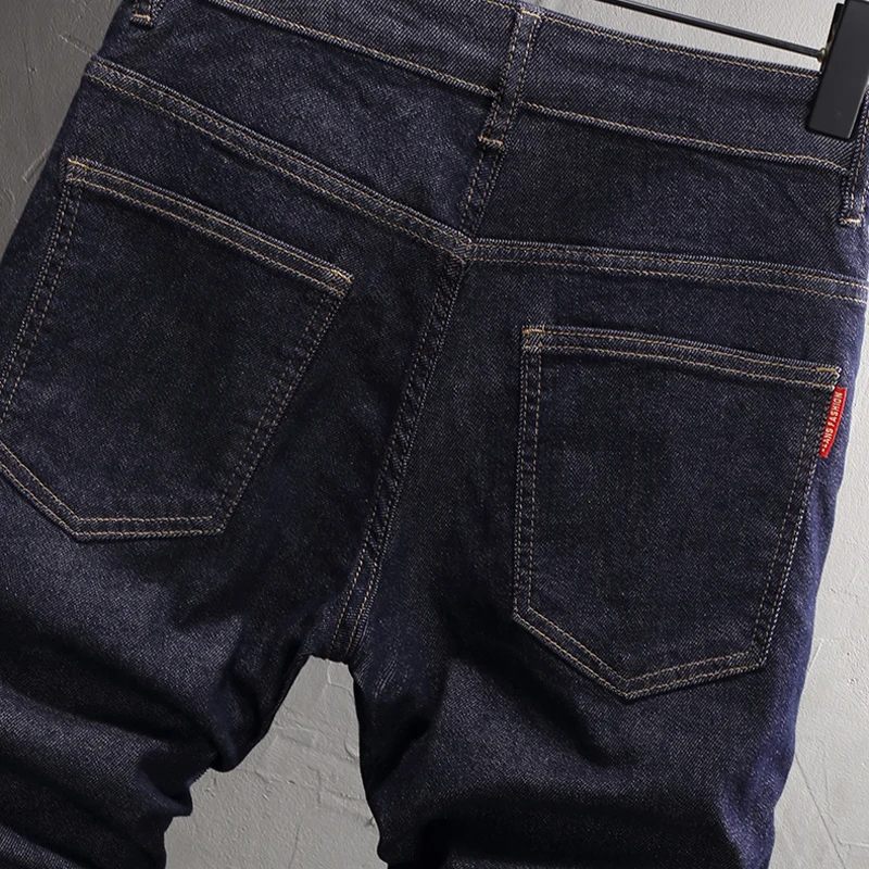 Newly Fashion Trendy Summer Men Jeans Black Blue Elastic Vintage Printed Short Jeans Homme Patched Designer Denim Shorts Men