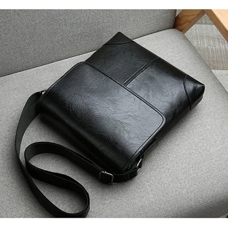 Men\'s Shoulder Bag PU Leather Side Cross Sling Messenger Bolsas Satchel Commuting Crossbody Square Essentials Porter Bag Husband