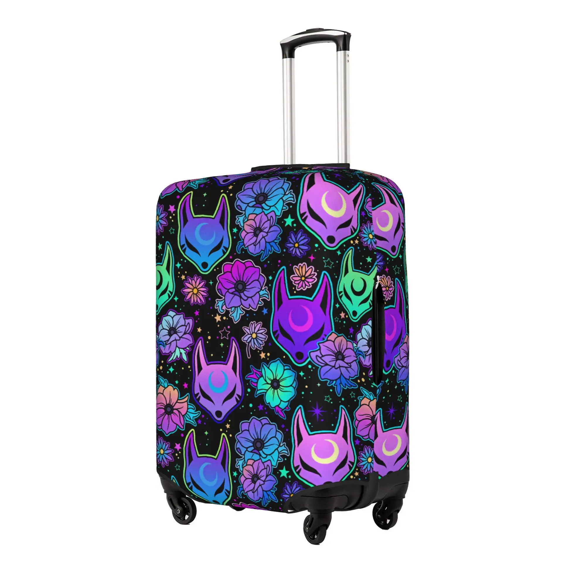 Neon Kitsune Fox Flowers Luggage Cover Cute Animal Suitcase Protector Covers Suit For 18-32 inch