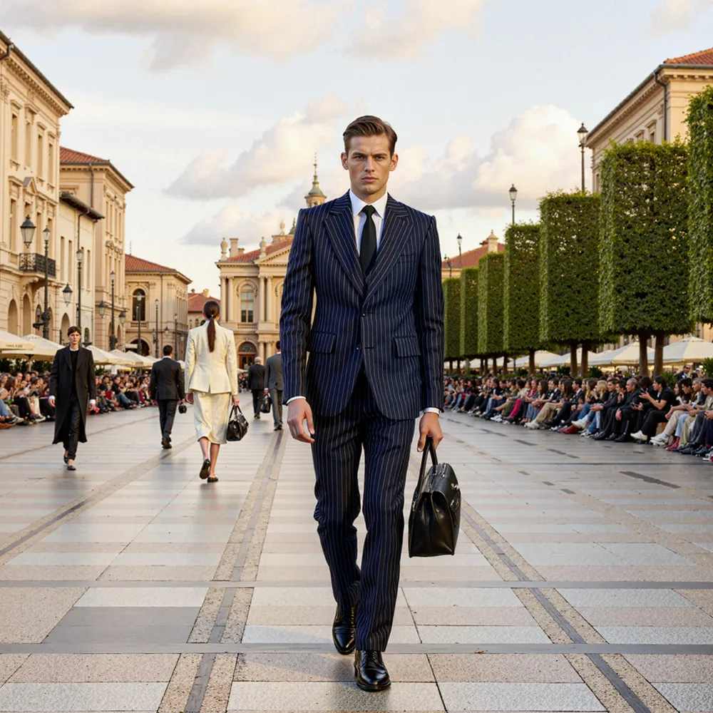 

3 Pieces Men's Suits Stripe Slim Fit Business Single Breasted Men's Suits For Wedding Can Be Customzie（Blazer+Vest+Pants）