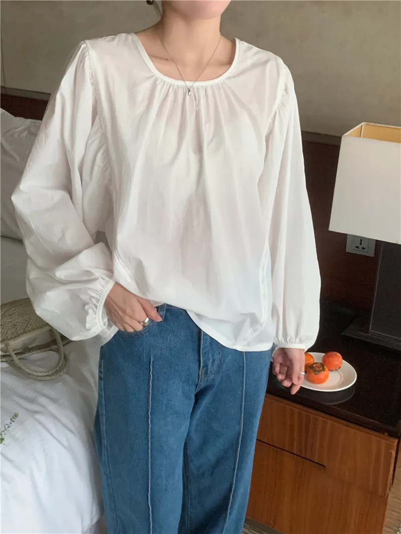 

Summer Women Blouse Spring Shirt Female Woman Blouse Maxi Blusas Chiffon Casual Elegant Vintage Long Sleeve Oversize Loose White