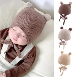 Autumn Winter Warm Knitted Baby Hat Soft Double Pompom Newborn Toddler Beanies Cap Solid Color Crochet Infant Girl Boy Bonnet