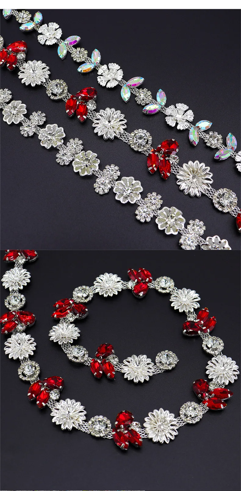 5 Meter Strass-Kettenborte Glänzende Kristall-Diamant-Accessoires DIY Handwerk Geschenk Blumenform Dekoration Diamant-Metallketten – Detail 3