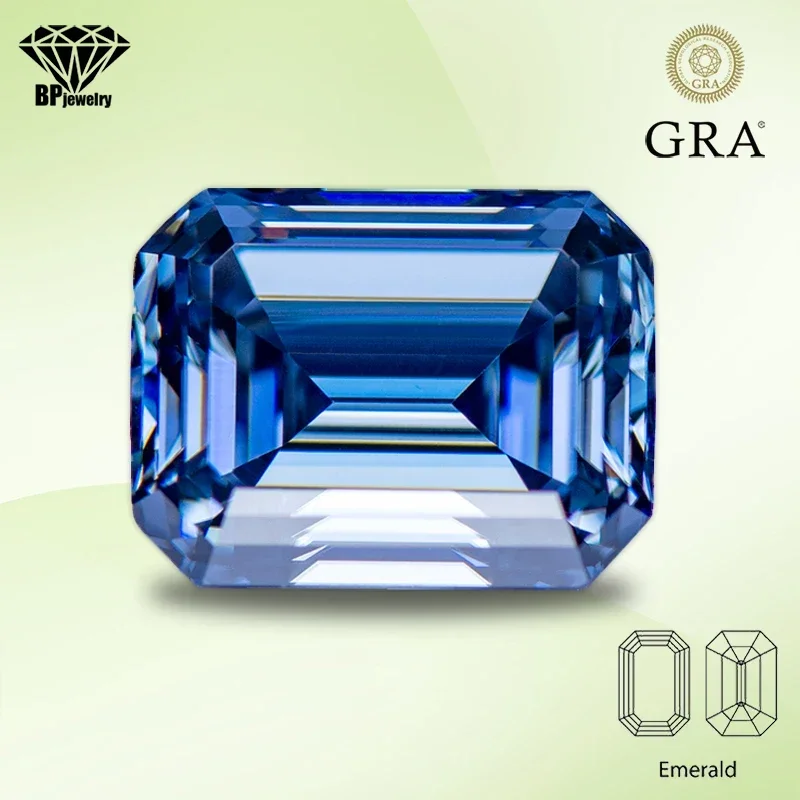 

Moissanite Diamond Primary Color Royal Blue Emerald Cut Lab Created Gemstone for DIY Women Jewelry Making with GRA Certificate