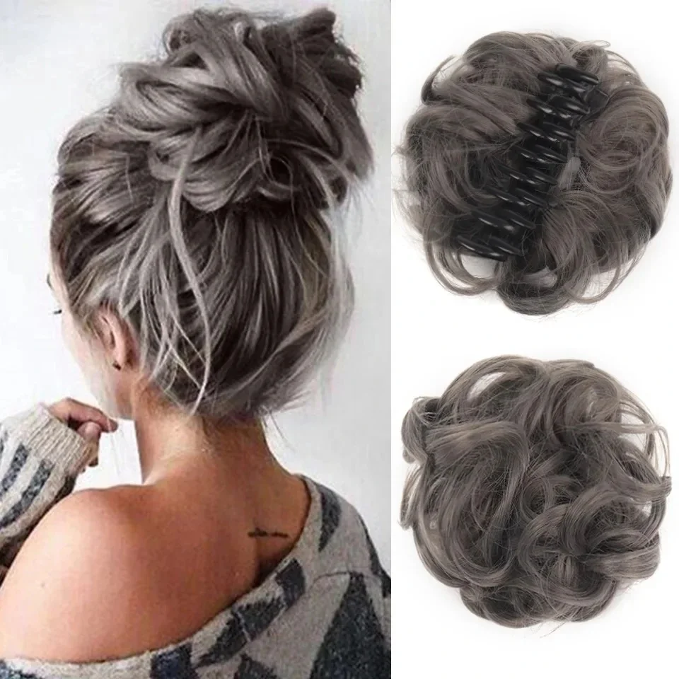 Womens Synthetic Chignon  Wavy Curly Messy Bun Claw Clip in Hair Piece Ponytail Extensions Scrunchie