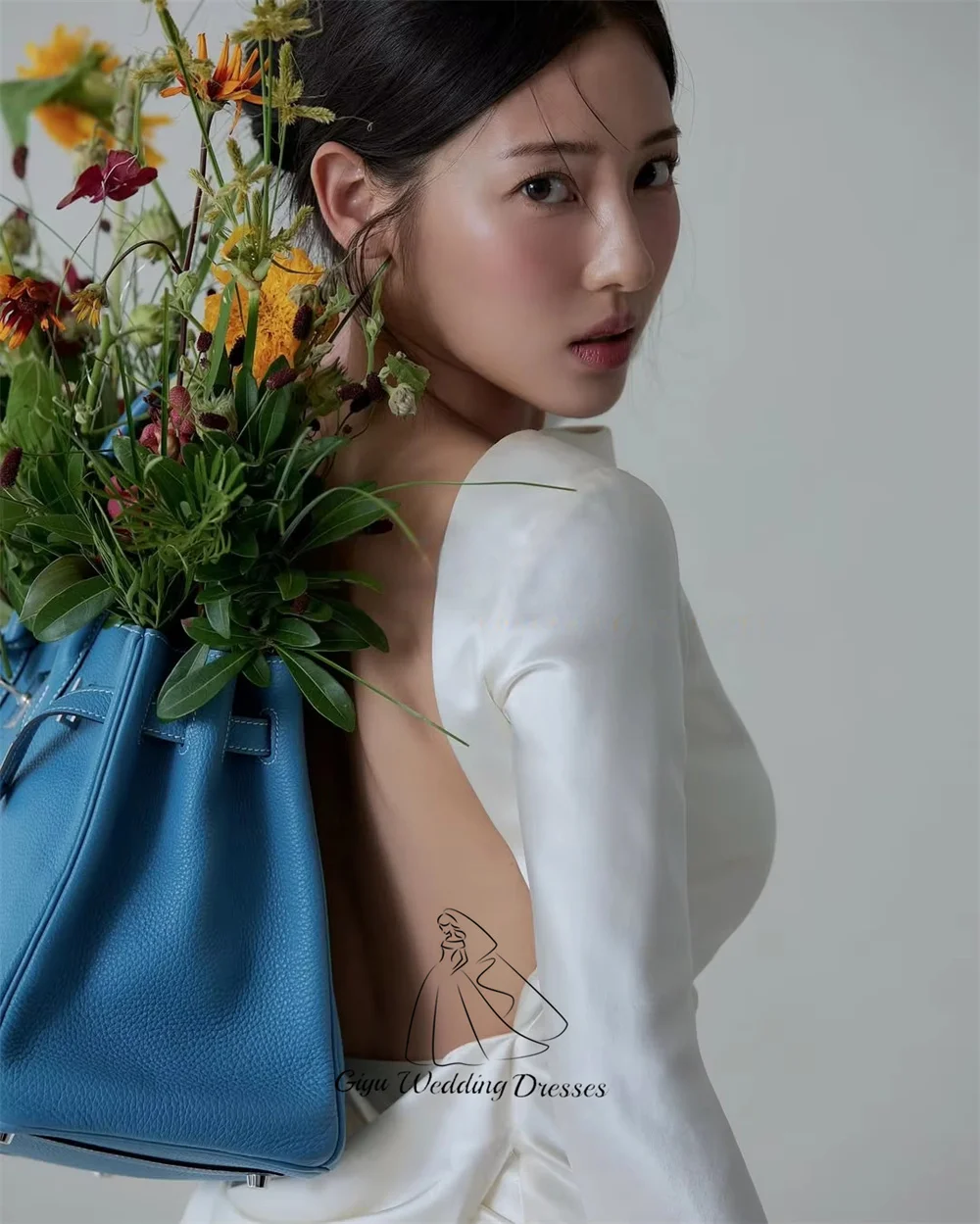 Giyu Customized Satin Korean Wedding Dresses Photo Shoot Long Sleeves Backless Bridal Gown 2026 Mermaid Pretty Bride Dress  ﻿